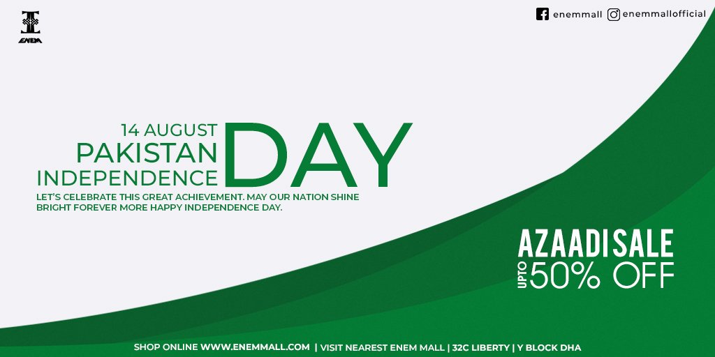 enemofficial's tweet photo. Celebrate this Independence Day with upto 50% off on your favourite style essentials with the independence day sale in full swing. Exclusively from the house of Enem.

#enem #independenceday #sale #discount #upto50 #freedom #14august #pakistanzindabad🇵🇰 https://t.co/VlLRTpvZnV