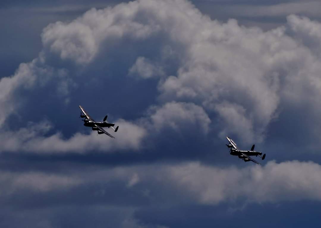 SteveJ333's tweet photo. @CWHM @RAFBBMF the first flight together - August 2014. @RAFConingsby taken from the top of @NTTattershall on an unforgettable day. @BBCRadioLincs https://t.co/6DQBubTPf7