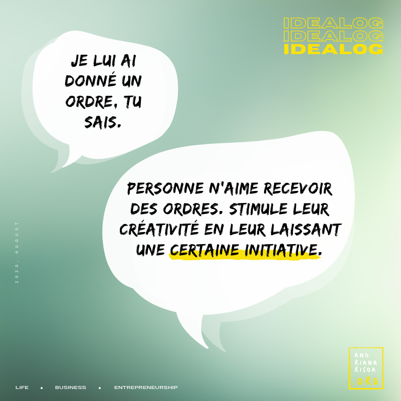 ndrianarisoa's tweet image. #idealog 009

💡 Les gens acceptent plus facilement un ordre quand ils ont pris part à la décision qui est à son origine.

#leadership . #entrepreneur . #businessmadagascar . #businessadvice . #mindfulness #madagascar