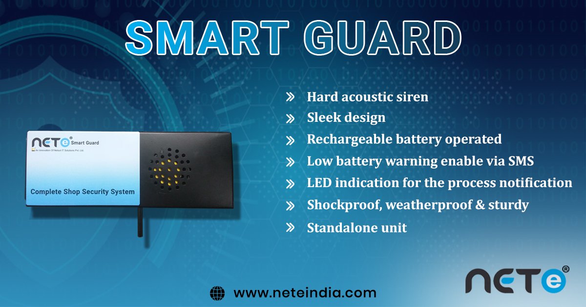 NeteIndia's tweet photo. Are you 😯 worried about your Shop??
Nete India Present Smart Guard - A Complete Shop Security System.
https://t.co/9I2eP1oALc
#smartguard #shopsecurity #completesolution #neteindia https://t.co/PpWz76fzUp