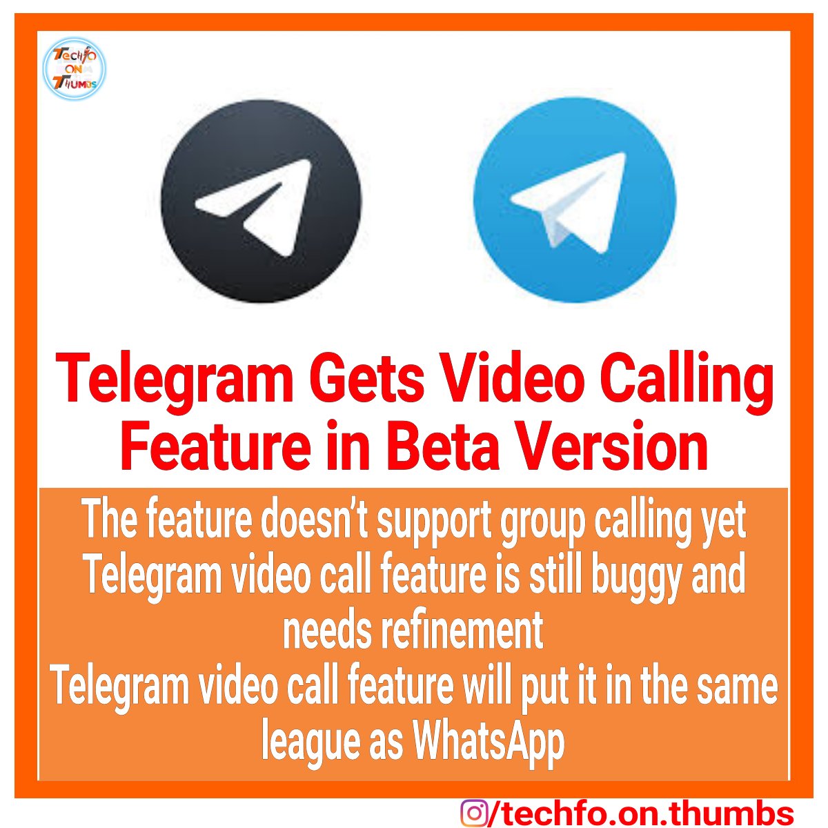 Techfoonthumbs's tweet photo. Telegram gets video calling feature in beta version
#telegram #telegramx #videocall #beta #techfo #techinfo #technews #techie #tech #technology #geek #geeks #geeky https://t.co/72SjSg110Y