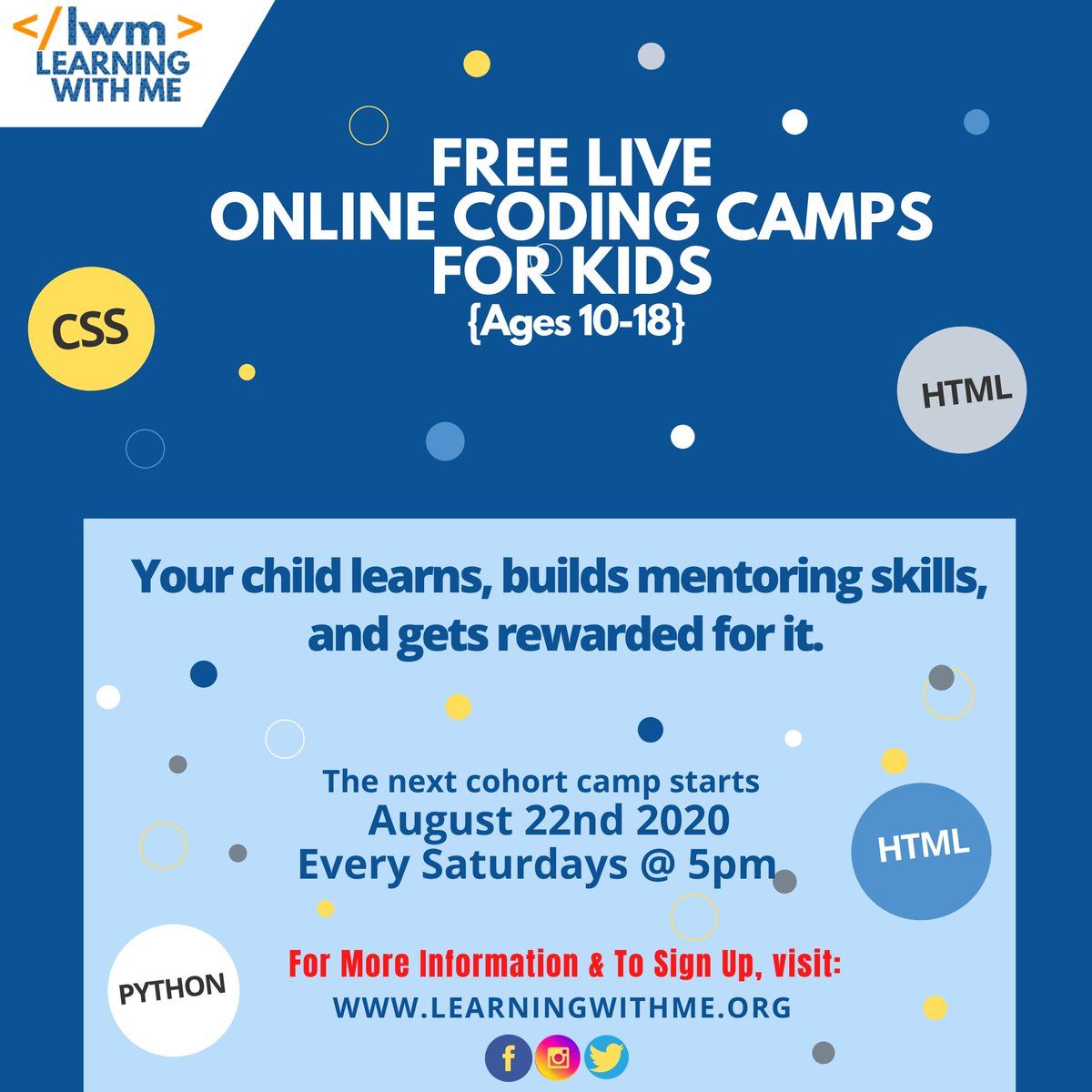 lwm_org's tweet image. #coding 
#codingforkids 
#freecodingforkids  
#computerscience
#computerprogramming
#codinglanguage
#codinglanguageforkids
#programmingforkids 
#python
#pythonforkids 
#html 
#htmlforkids 
#freecodingclasses 
#freeonlinecodingclass
#codingtrainingforchildren
#empoweringchildren