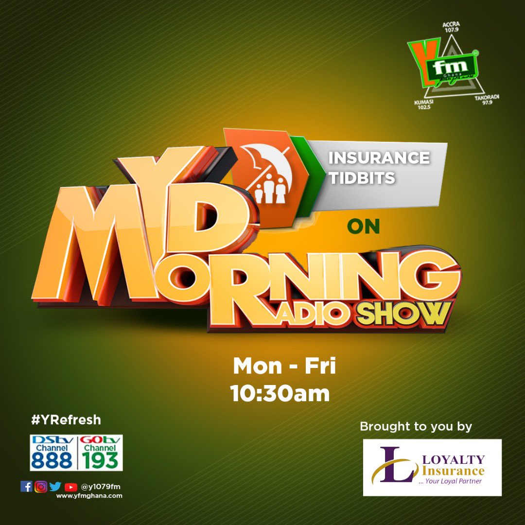 LoyaltyinsGh's tweet photo. Make a date with us.
At 10:30 am every Monday to Friday, we #Refresh you with Insurance Tidbits on @y1079fm โs #mydmorningradioshow
#RewardingLoyalty #LoyaltyInsurance https://t.co/N8lc64tYp5