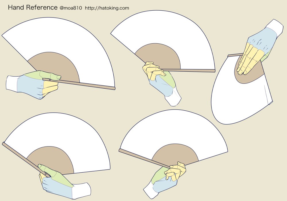 Moa トレスokな手のイラスト資料集に 扇子 Hand Fan を追加しました 扇子は最低限のガイドラインしか取っていないので 利用時には扇面の蛇腹構造をきちんと描き込んだ方が格好良くなります Hand Refs For Artists T Co wjw0jtjn T