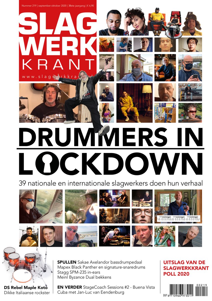 Vanaf vandaag in de winkel. of bij ons te bestellen op muziekmagazines.nl/slagwerkkrant: een heel bijzonder themanummer Slagwerkkrant - Drummers in Lockdown - 39 nationale en internationale slagwerkers doen hun verhaal! Plus polluitslag, veel tests en StageCoach Sessions!