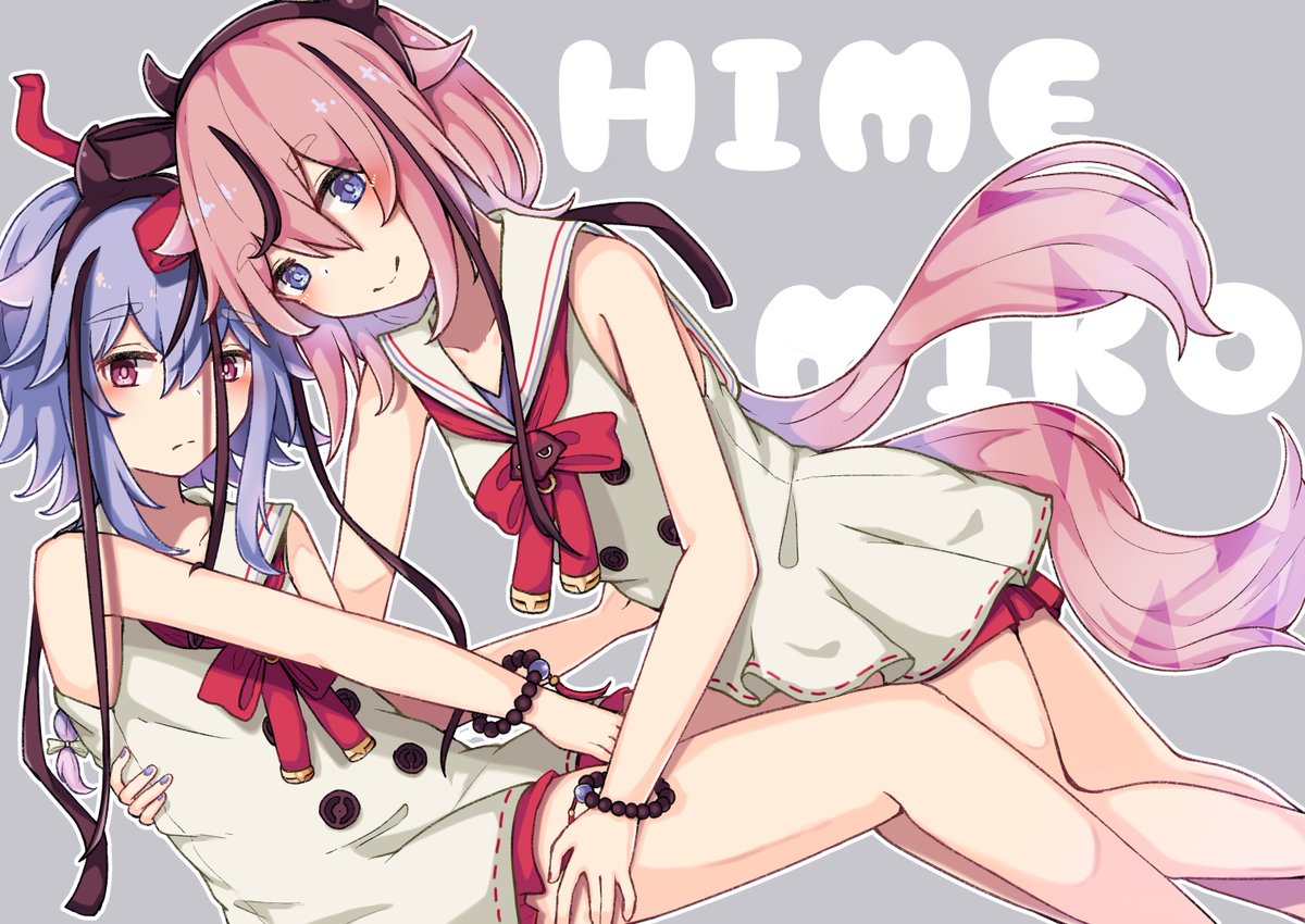 horns pink hair 2others blue hair blue eyes multiple others pink eyes  illustration images