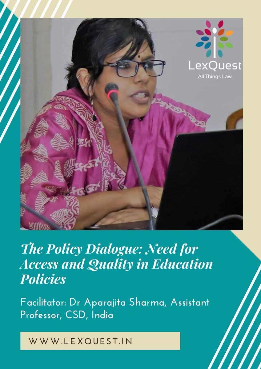 Join us for an enlightening #policydiscussion on the need for #access and #quality in our #education #policies, on 21st August, 2020 at 7:00 p.m., with @aparajieta (Dr Aparajita Sharma).

Register here: forms.gle/eCoKxvKVCHvXv6… 

#equity #development
