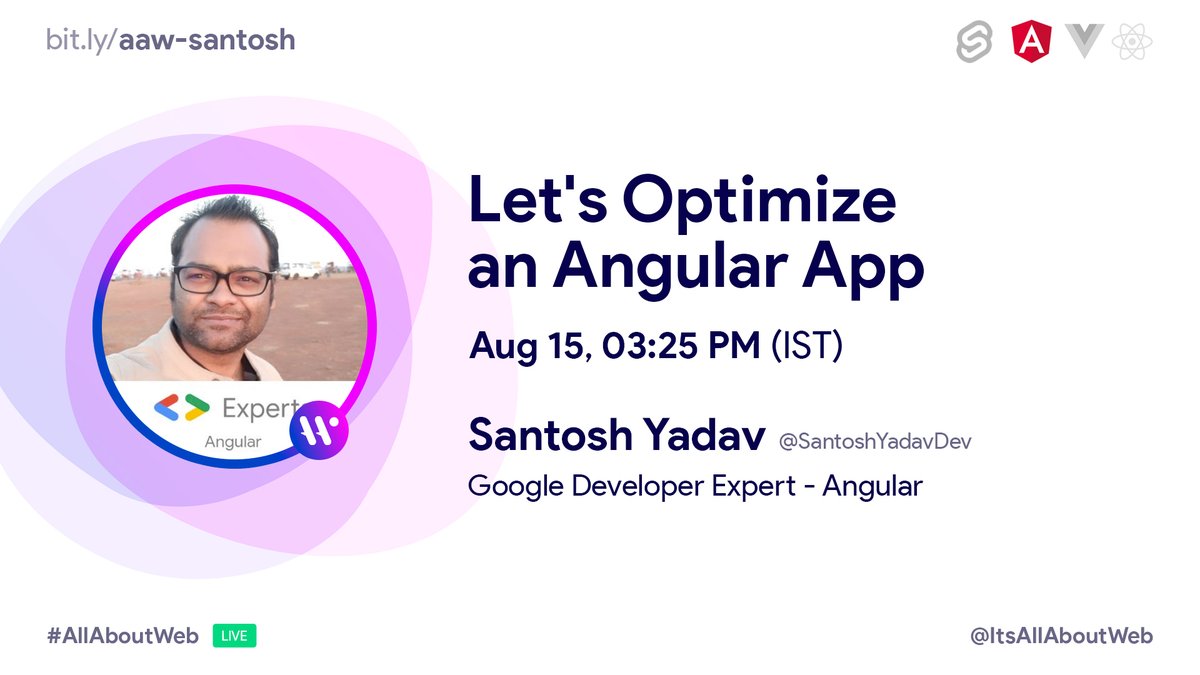 SiddAjmera's tweet image. Citizens of the #web, we&apos;re hosting 4 amazing speakers tomorrow at &quot;The #Perf Sprint for Web&quot;. They&apos;ll be talking about @angular, @reactjs, @vuejs, &amp;amp; @sveltejs.

Subscribe here: bit.ly/aawYouTube
Hit the 🔔 to get notified.

#Angular #reactjs #vuejs #sveltejs #javascript
👇