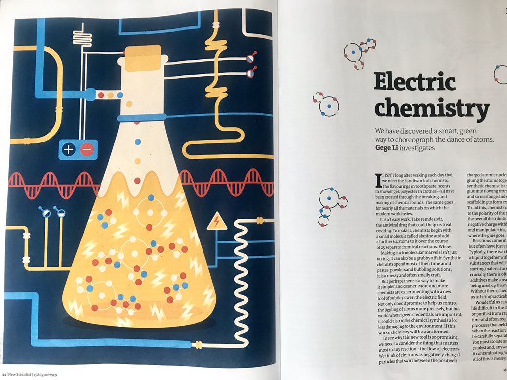 YGegeLi's tweet photo. Beautiful artwork by @CryptoKotryna for my first @newscientist feature on a hair-raising new way to do chemistry using electric fields https://t.co/tT2nQkBcUR
