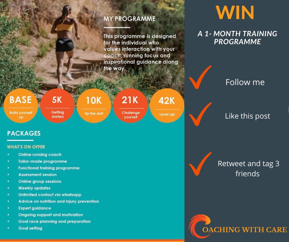 It’s women’s month &amp; I would like to give 1 woman the opportunity to be coached by me😃 Ladies, want to start running but not sure how ? Or want to improve your running ? Follow three instructions on the flyer to stand a chance to win. Winner to be announced on 21 August 2020.