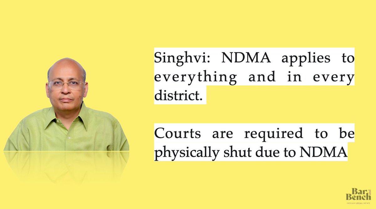 Singhvi: National Disaster Management Act applies to everything and in every district. Courts also are required to be physically shut due to NDMA. #StudentsInSCForJustice  #SupremeCourt  @DrAMSinghvi  @anubha1812  @DrRPNishank