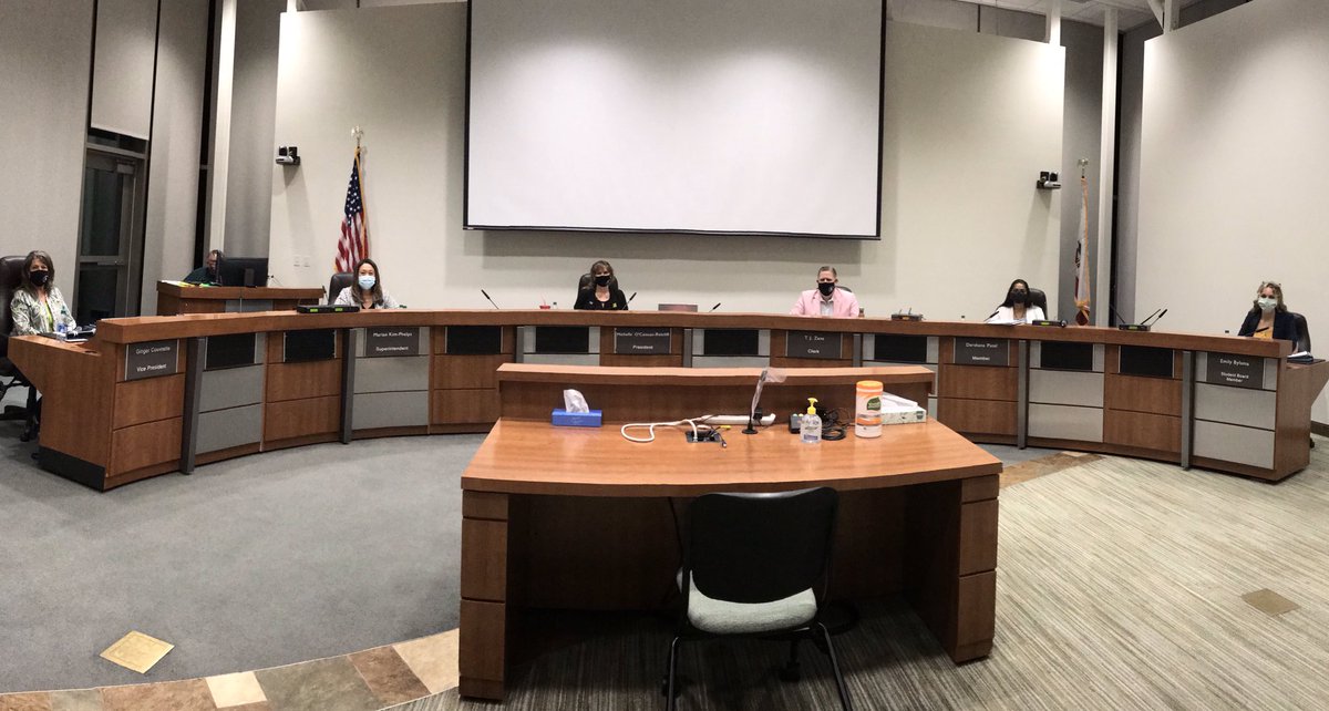 PowayUnified's tweet photo. Whew! That was a 5-hour marathon for student board member Emily Bylsma’s first meeting and our Board’s first in-person meeting since March. A lot of planning and discussion around the details for our fully virtual start on September 2nd. We’ll be ready! #TeamPUSD https://t.co/rgLJd6nA5E