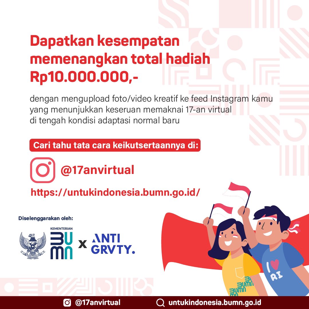 INJairports's tweet photo. Hai #AP2friends yuk semarakkan HUT ke-75 kemerdekaan RI dengan mengikuti lomba #17anvirtual bersama BUMN melalui instagram!*

Ikuti lomba kelereng, makan kerupuk dan panjat pinang dengan memilih filter yang tersedia pada highlight di akun @17anvirtual (1/2) https://t.co/R4lbFATasJ
