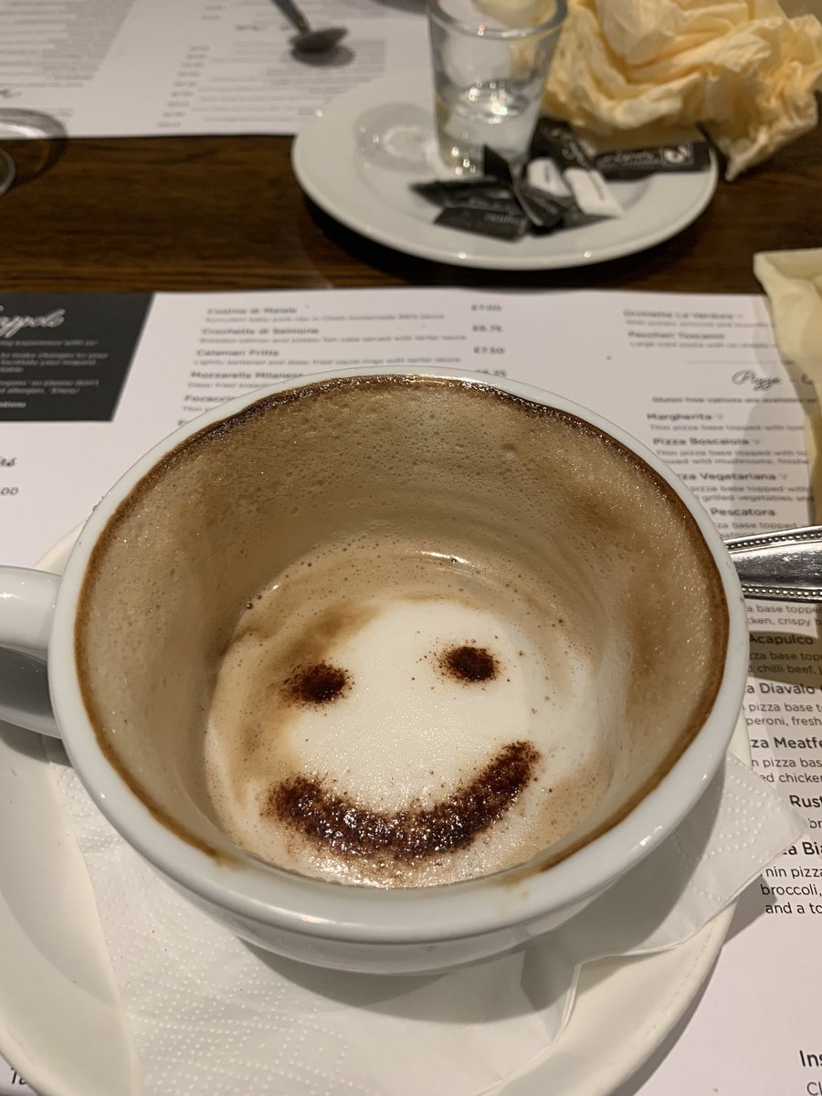 JoFisherHypnot1's tweet photo. The smiley face on my cappuccino - smiling right until it was finished!! #hypnotherapyworks #jofisherhypnotherapy #GlassHalfFull #smiles #positivity #eatingout #backtonormal https://t.co/wx9zWVsnoE