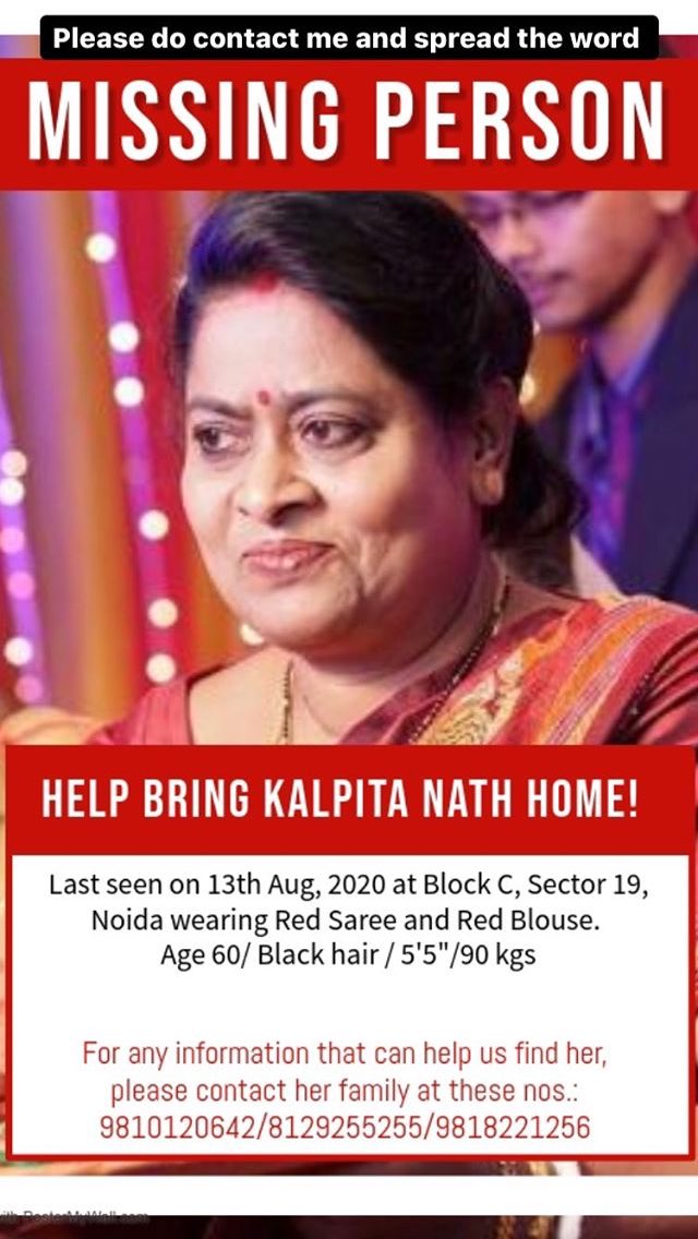 ab88banerjee's tweet photo. @ADCP_C_Noida This is Mrs. Kalpita Nath, who’s missing since yesterday 12.30 afternoon. I’d request you to please look into this matter urgently. The FIR &amp; mssing person’s report has been lodged in Sector 20 Noida police station. https://t.co/PRG9n2ZWts