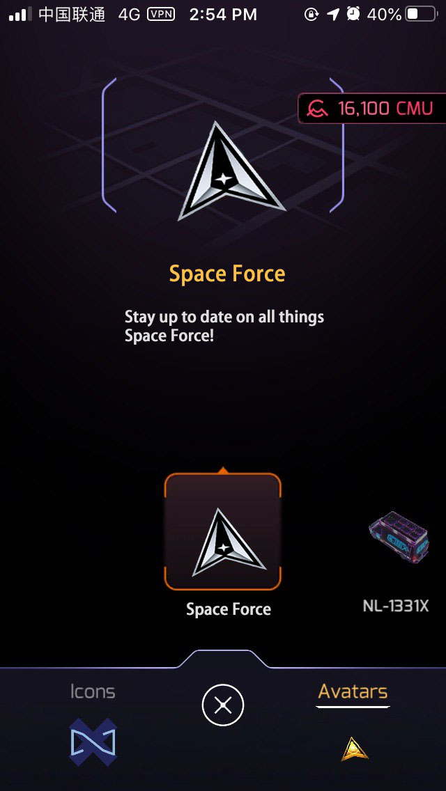 xyinkl's tweet photo. @ingress Will there be a Space Force Avatar? LOL https://t.co/0Dg5ist9Tc