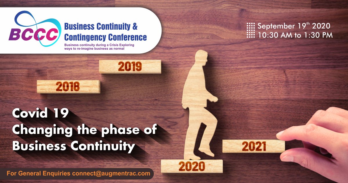 augmentrac's tweet photo. The value of evaluating your business continity plan for consistency and continued operations at #bccc2020 for more information visit https://t.co/6u5JdsCLDw
#onlineevent #webinar #conference #businesscontinuityplanning #pandemicresponse #enterprises #smebusiness https://t.co/VrWjNH0JTU