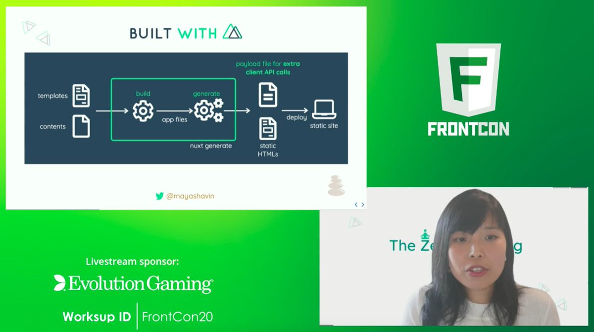 FrontCon's tweet image. .@MayaShavin taking our virtual stage with her talk about @nuxt_js! #FrontCon2020