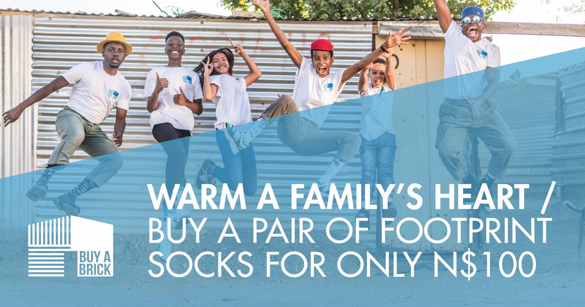 GweriVintage's tweet photo. 500 000+ Namibians live in shacks! Today we launch the Buy-A-Brick #FootprintSocks powered by @StandardBankNa. 

Available in all sizes from kids to adults at N$100 a pair. We urge Namibia to join us as we aim to sell 100k socks and raise N$3 million+ for Buy-A-Brick 🧦🏡🇳🇦 https://t.co/1n2W2MuYFu