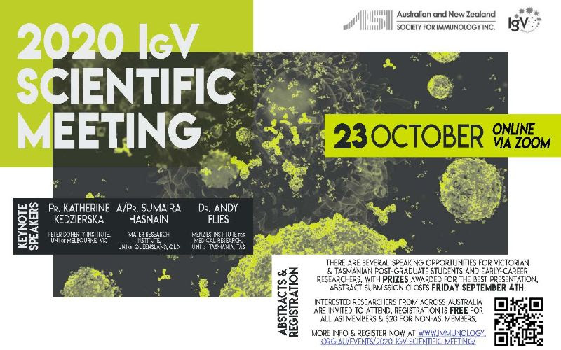 ASI VIC TAS branch (@immunogroupvic) on Twitter photo 📢📢 The IgV Scientific Meeting is going online this year! Join us via zoom on October 23rd for our annual scientific meeting, featuring an excellent line up of national key note speakers. Register and submit your abstract here: immunology.org.au/events/2020-Ig… <a href="/ASImmunology/">Australian and New Zealand Society for Immunology</a> 📢📢 The IgV Scientific Meeting is going online this year! Join us via zoom on October 23rd for our annual scientific meeting, featuring an excellent line up of national key note speakers. Register and submit your abstract here: immunology.org.au/events/2020-Ig… <a href="/ASImmunology/">Australian and New Zealand Society for Immunology</a>