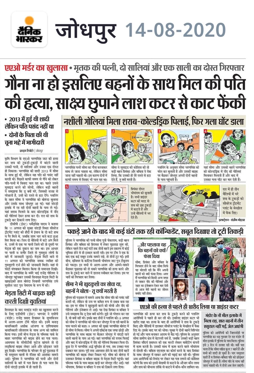 फिर तीन बहने... पहले तीन विस्थापित बहनों ने पूरा परिवार खत्म कर दिया, इन तीन बहनों ने पति के टुकड़े टुकड़े कर दिए।
@DCP_JODHPUREAST @JodhpurWest @JdprRuralPolice @ashokgehlot51 @gssjodhpur #jodhpur #rajasthan