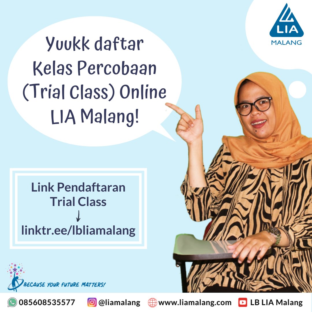 Yuuukkk daftar Kelas Percobaan / Trial Class (Online) GRATIS bersama LIA Malang 😊