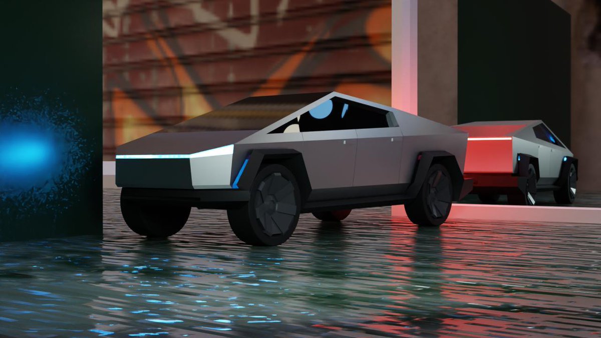 Сделал "Tesla Cybertruck" по человечески в Blender-е, вот что вышло в итоге.
Эффект воды получился совершенно неожиданно, но, он мне понравился, в итоге решил так и оставить.

#Tesla #Cybertruck