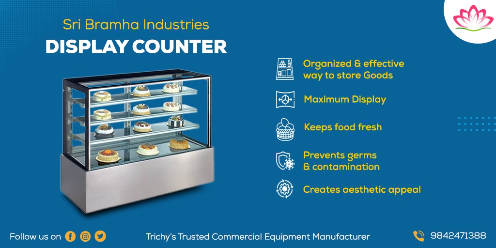 Here are the reasons why #displaycounters are important.

Want to upgrade your business with quality display counters? Contact #SriBramhaIndustries.

#BakeryEquipments #Displaycases #cakedisplay #pastrydisplay #bakerydisplaycounters  #CommercialEquipments #Trichy #Tiruchirappalli