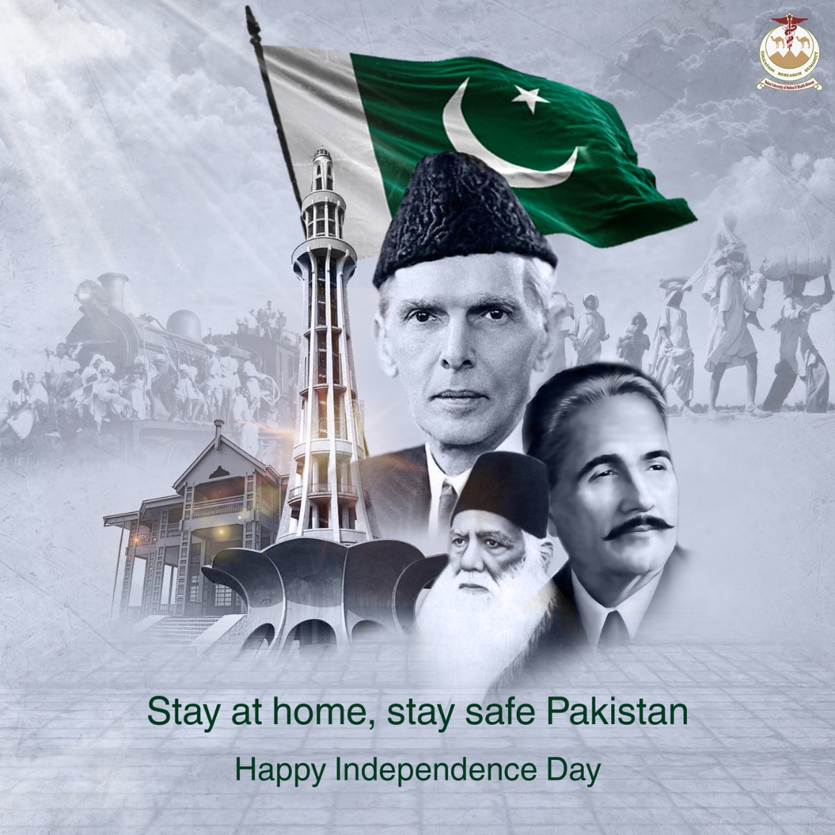 BUMHSOfficial's tweet photo. Happy Independence Day from BUMHS to all. Please stay mindful of the public health and safety guidelines and let's pledge to play our role for the betterment of our homeland, today and every day. 

Pakistan Zindabad! 🇵🇰

#14AugustAzadiDay #Balochistan https://t.co/nJ1sTELs8p
