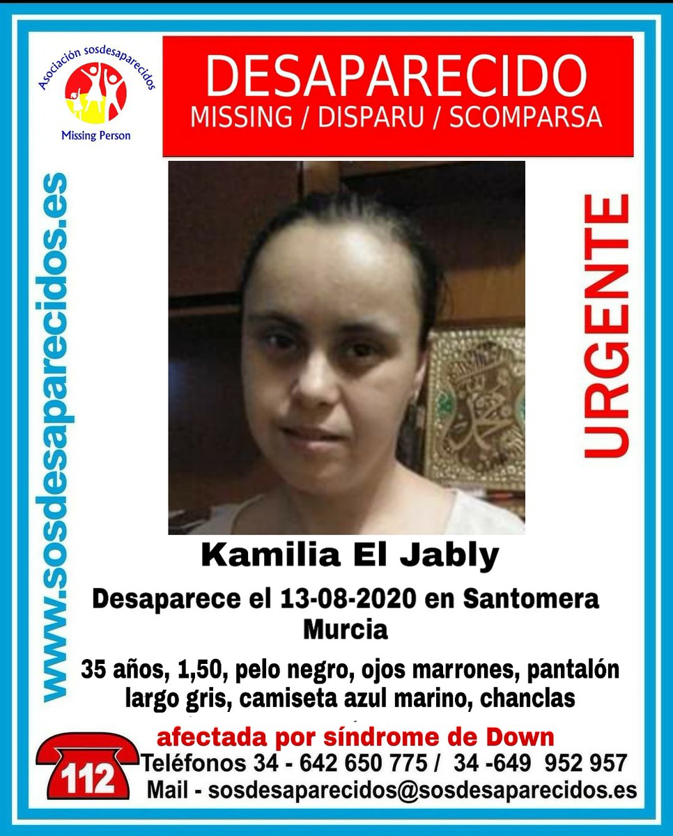 🚩URGENTE⚠️ Kamilia desapareció ayer. Se trata de una persona con Síndrome de Down. Por favor, si la has visto, llámanos📲: 091, 062, 112 Tu RT no cuesta nada y puede ayudar a encontrarla🙏