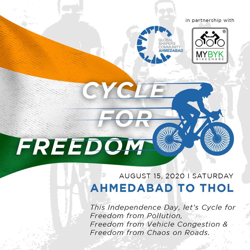 AGS in partnership with @MYBYKINDIA will #CycleForFreedom on #IndependenceDay2020 to celebrate &amp; promote cycling for a healthy society and safeguarding environment by reducing carbonic emissions. 

#Shapers &amp; #MYBYK team are set to cycle from #Ahmedabad to #Thol 🚴‍♀️