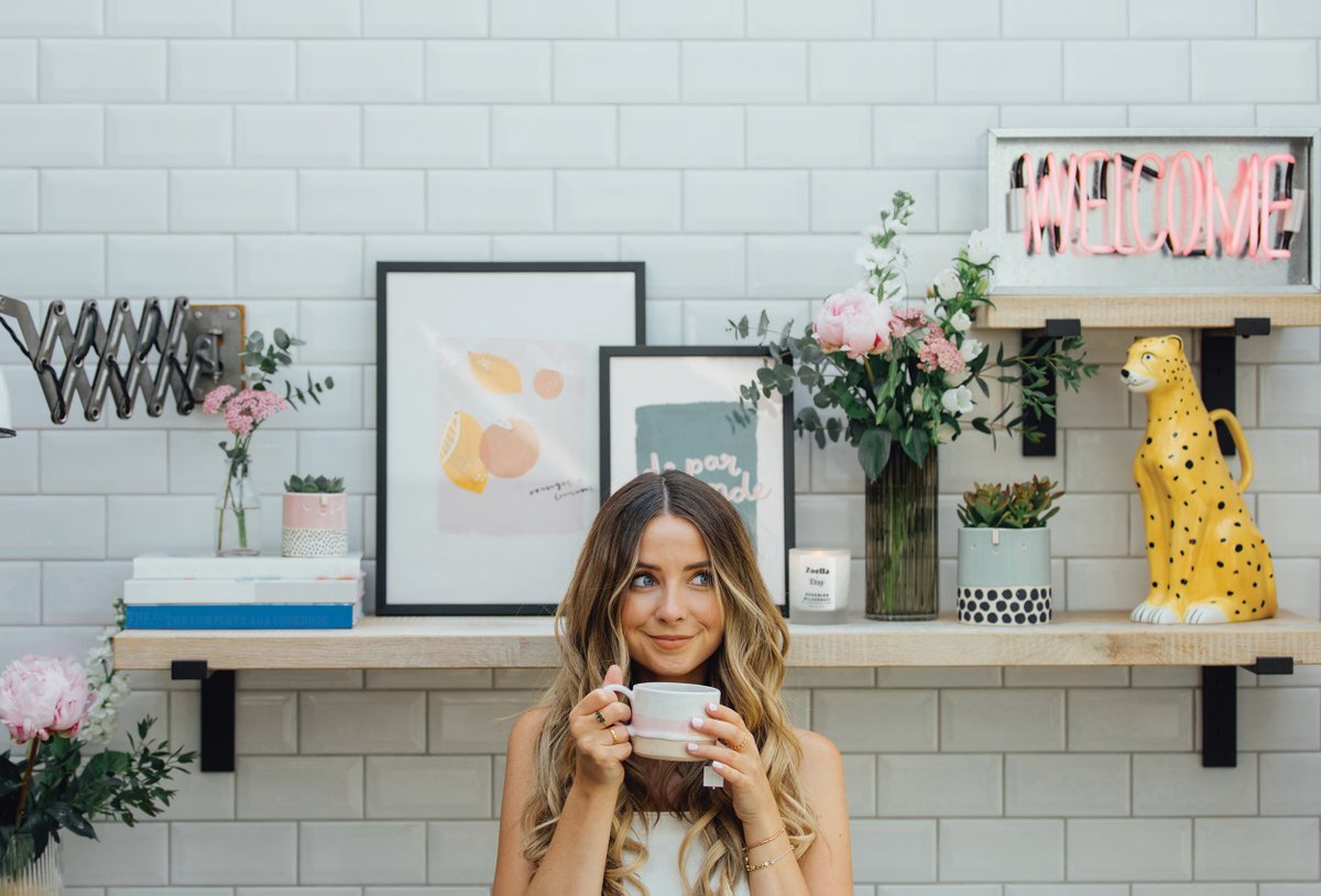 Zoella's tweet photo. AD | The Zoella X Etsy UK collection has launched and we are so happy that we can finally share it with you all! 🙌 We worked with 9 sellers to create a bespoke collection for every corner of your home. You can find the full collection here > https://t.co/oc0MVu8Urv https://t.co/6wqodPMCg6