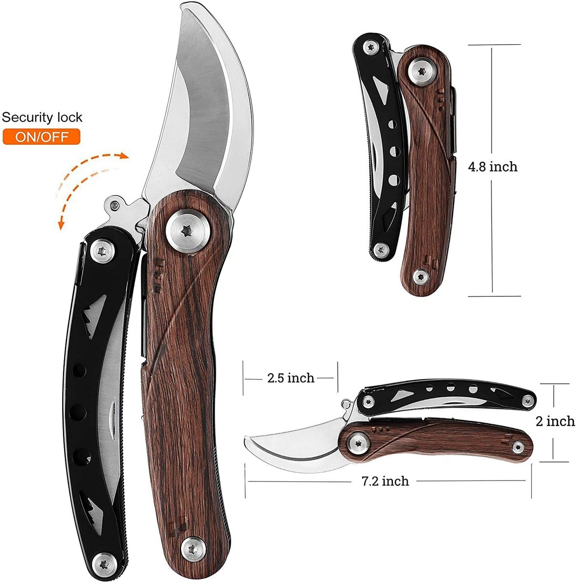Free sample Pruning Shears, 5 in 1 Multitools Foldable Garden Scissors with Safety Lock, Stainless Steel Garden Shears Garden tools Hand Clippers Herb Scissors for Plants. no review required.refund after seller feedback or you give a 5 star rating.