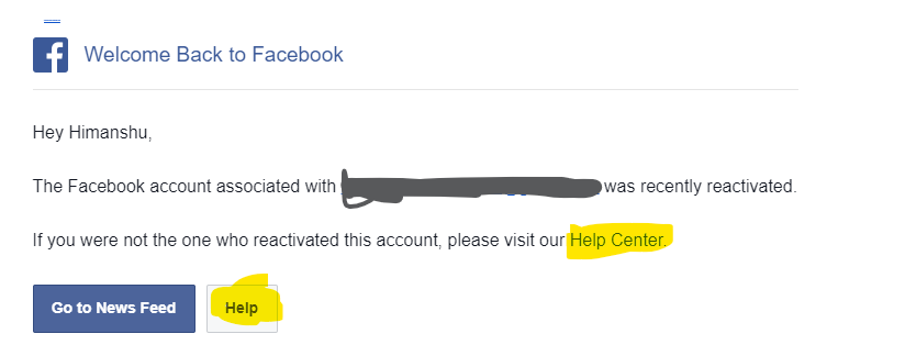 Whats more strange, link highlighted in yellow do not work, How does one report this  @Facebook in an emergency situation? A hacker could have done irreversible damage till you reach the help section?