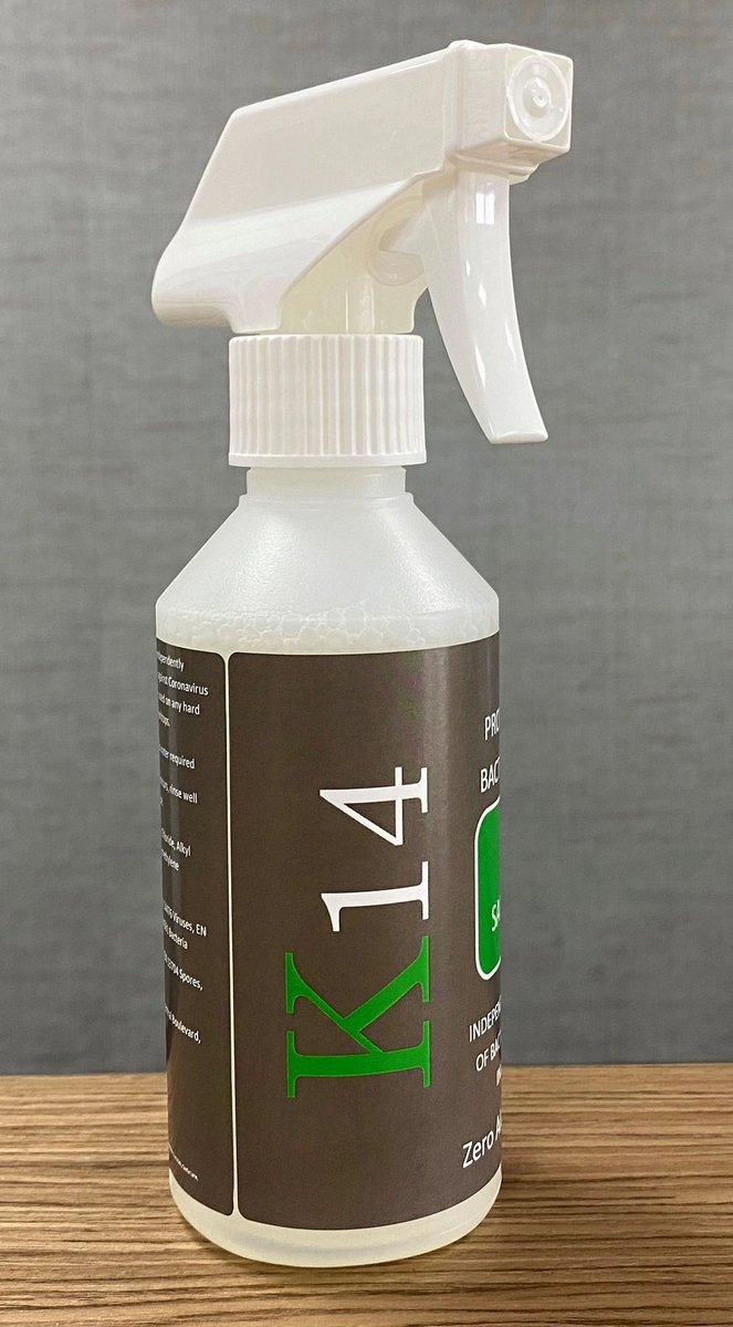 ktouchhygiene's tweet photo. New product! Introducing k14 our alcohol free surface sanitising spray that remains active on surfaces for up to 14 days! K14 also kills more germ types than alcohol sanitisers including Norovirus, which is reponsible for the sickness bug, great to have around sports pavilions. https://t.co/OXzinAuzHV
