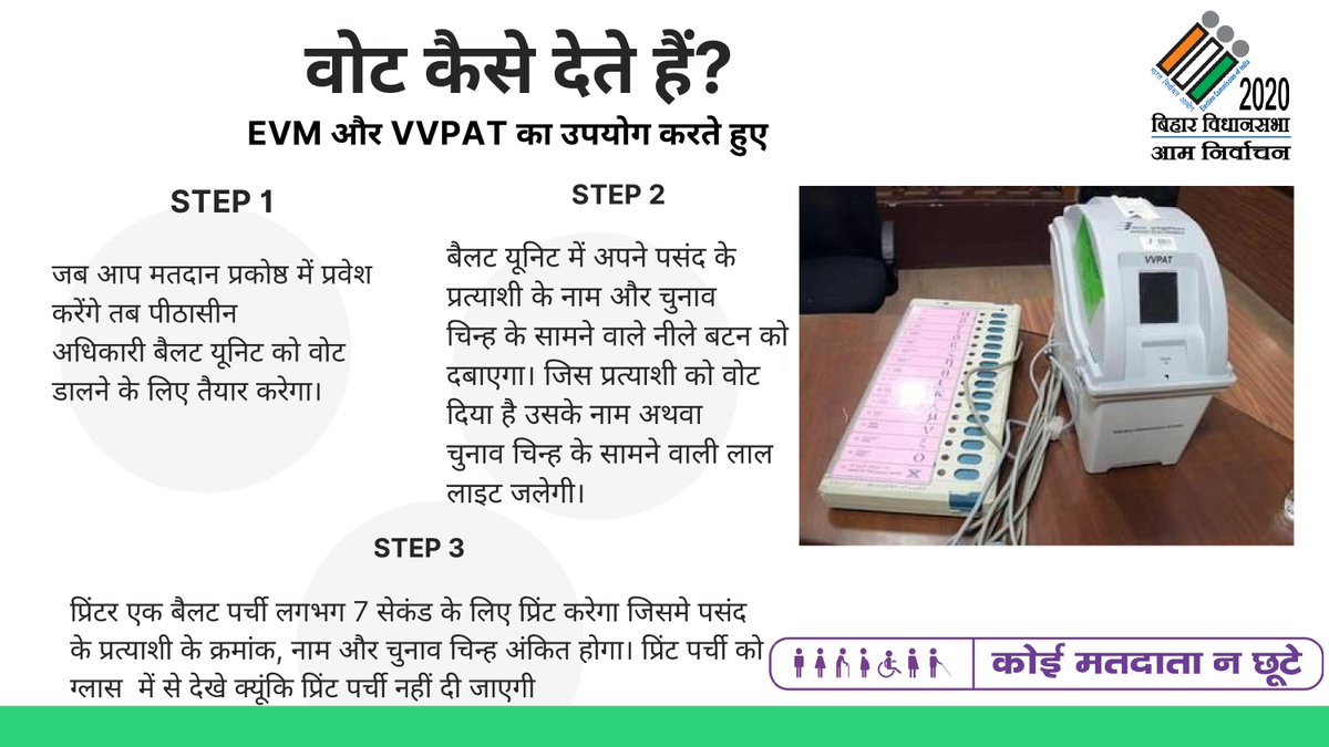 CEOBihar's tweet image. वोट कैसे देते हैं?

#ElectionFAQ
#ElectionDepartmentBihar #Elections_2020 #CeoBihar