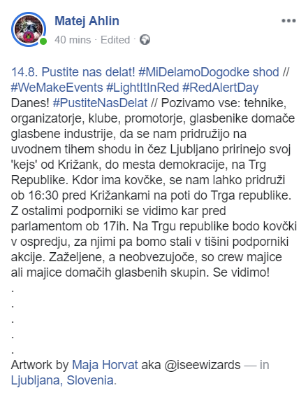 marko_alpner's tweet photo. Danes! #WeMakeEvents #LightItInRed #RedAlertDay #PustiteNasDelat
"Kdor ima kovčke, se nam lahko pridruži ob 16:30 pred Križankami na poti do Trga republike. Z ostalimi podporniki se vidimo kar pred parlamentom ob 17ih. Na Trgu republike bodo kovčki v ospredju ..." https://t.co/xNqt2vRrt7
