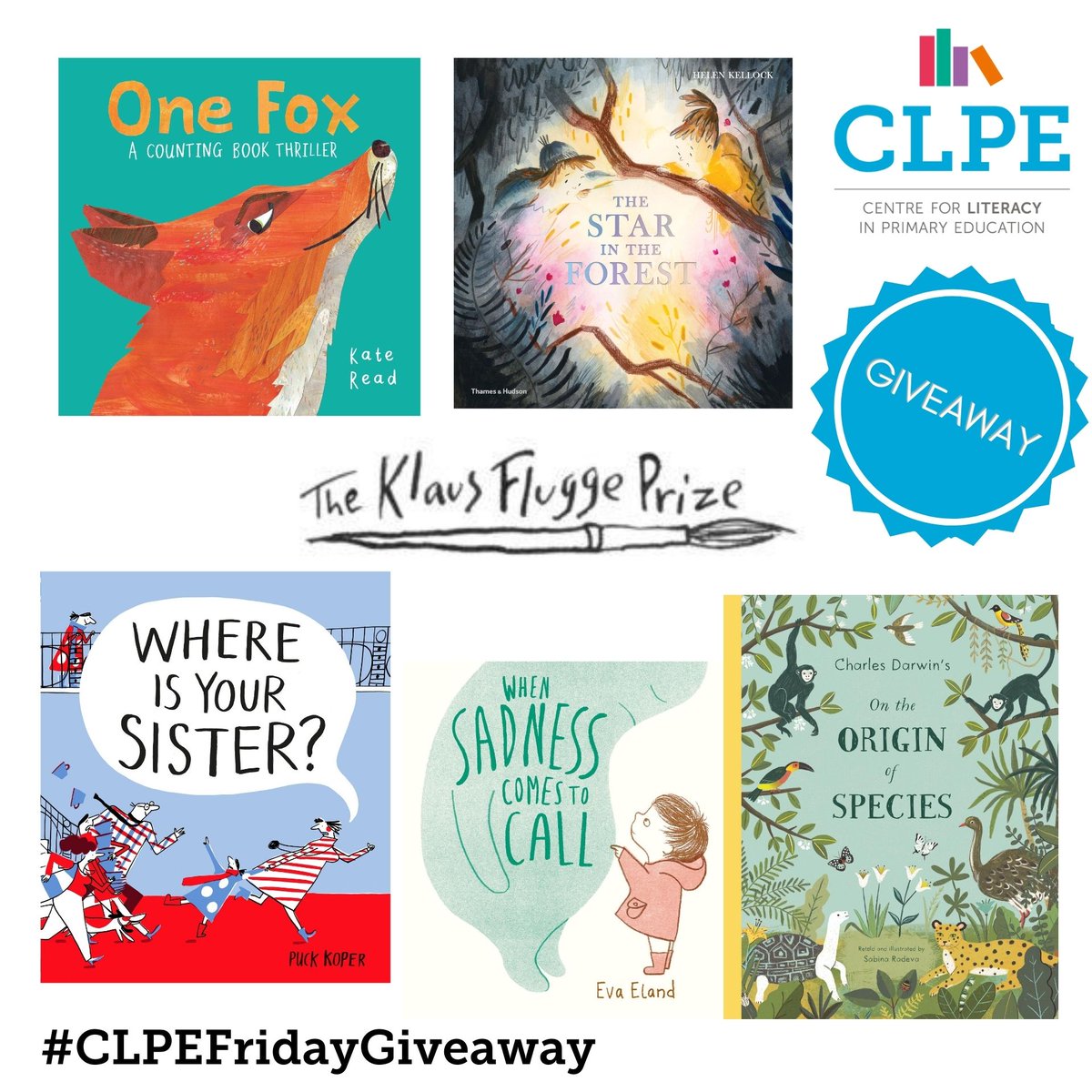 CLPE (@clpe1) on Twitter photo This week's #CLPEFridayGiveaway is a big one, as we're giving away all five 2020 shortlisted <a href="/KlausFluggePr/">Klaus Flugge Prize</a> books!
Just RT to enter. You must be following both <a href="/clpe1/">CLPE</a> and <a href="/KlausFluggePr/">Klaus Flugge Prize</a> for valid entry.
Comp also runs across Instagram and Facebook.
Good luck! This week's #CLPEFridayGiveaway is a big one, as we're giving away all five 2020 shortlisted <a href="/KlausFluggePr/">Klaus Flugge Prize</a> books!
Just RT to enter. You must be following both <a href="/clpe1/">CLPE</a> and <a href="/KlausFluggePr/">Klaus Flugge Prize</a> for valid entry.
Comp also runs across Instagram and Facebook.
Good luck!