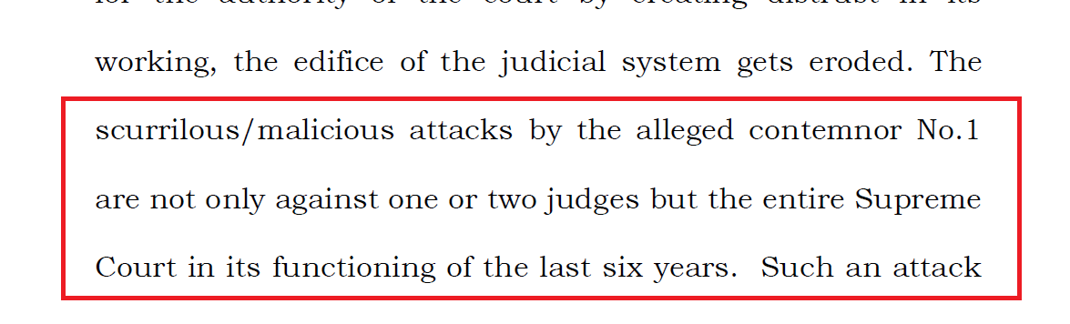 Regards second tweet of  #PrashantBhushan that SC has played a role in destroying democracy in last 6 years and last 4 CJIs had a special role - it is clearly not an attack on a judge or individual frailty but on the very SC institution itself. Classic case of contempt. 3/3