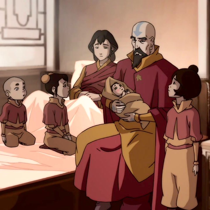 the new generation topic is also prominent when it comes to family. we meet aang and katara’s kids, kya, bumi, and tenzin. and tenzin’s family of airbenders that are so wholesome, wild, and sweet. it’s so refreshing seeing new airbenders that are so goofy like aang.