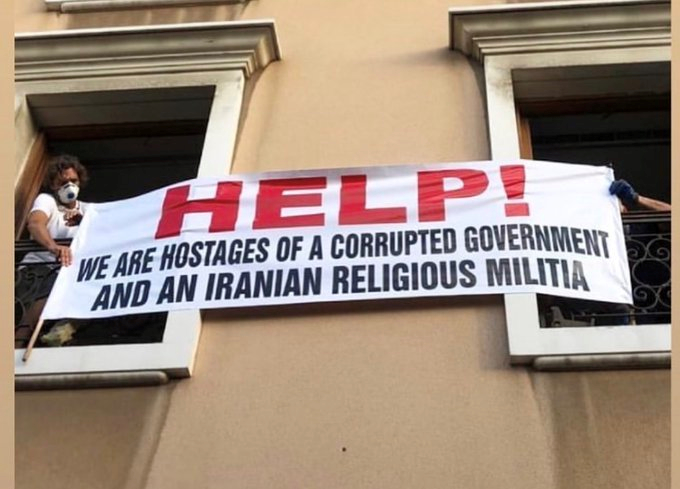 4FreedominIran's tweet image. Terrorizing the Lebanese population by running extended hands on the government is only for the Iranian regime to have an escape plan from facing Resistance Units in #Iran 
Youth in #Beirut gave their clear message🤞