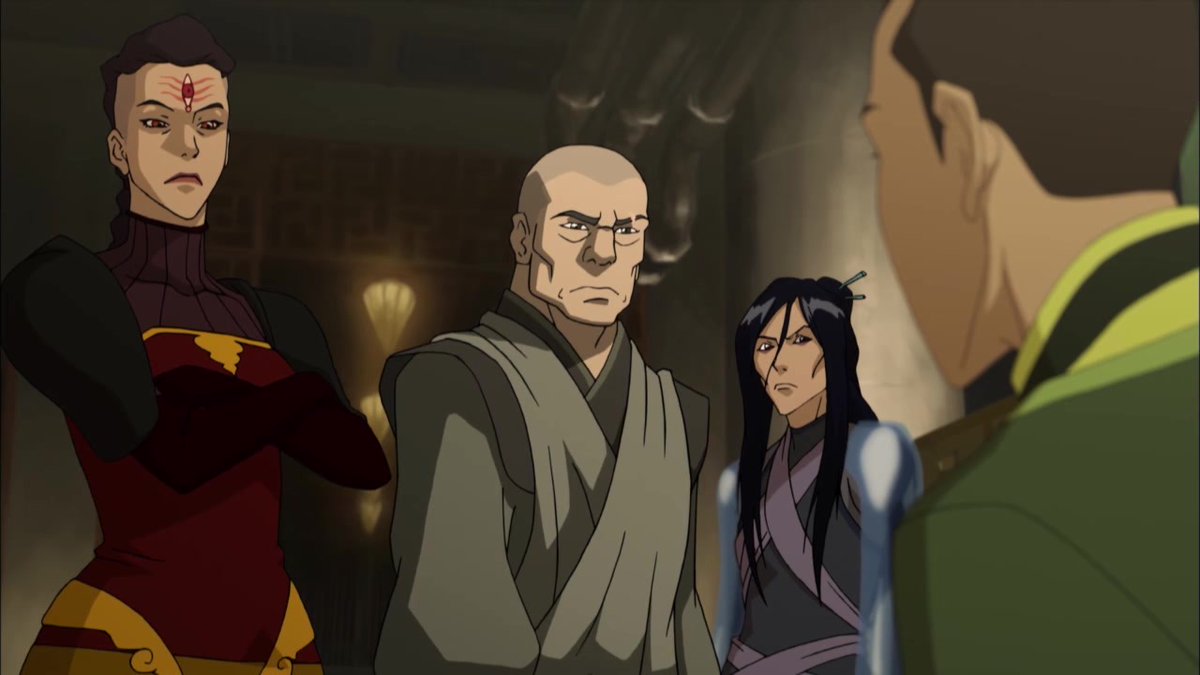 the legend of korra deals with a lot of political topics. things like anarchy and dictatorship are common themes in later seasons. it’s an intriguing concept in contrast to the themes tackled in atla.