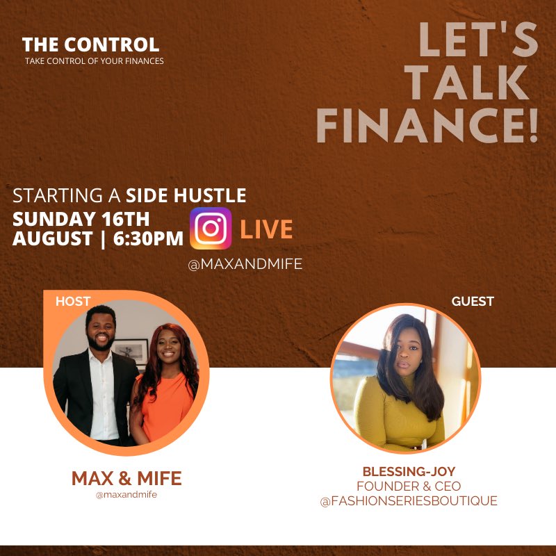 Themaxinova's tweet photo. It’s going to be another IGLive (Let’s talk finance) session this Sunday 16/08/20 with the Founder & CEO of @fsbdelivery #thecontrol https://t.co/Sj2jnemguQ