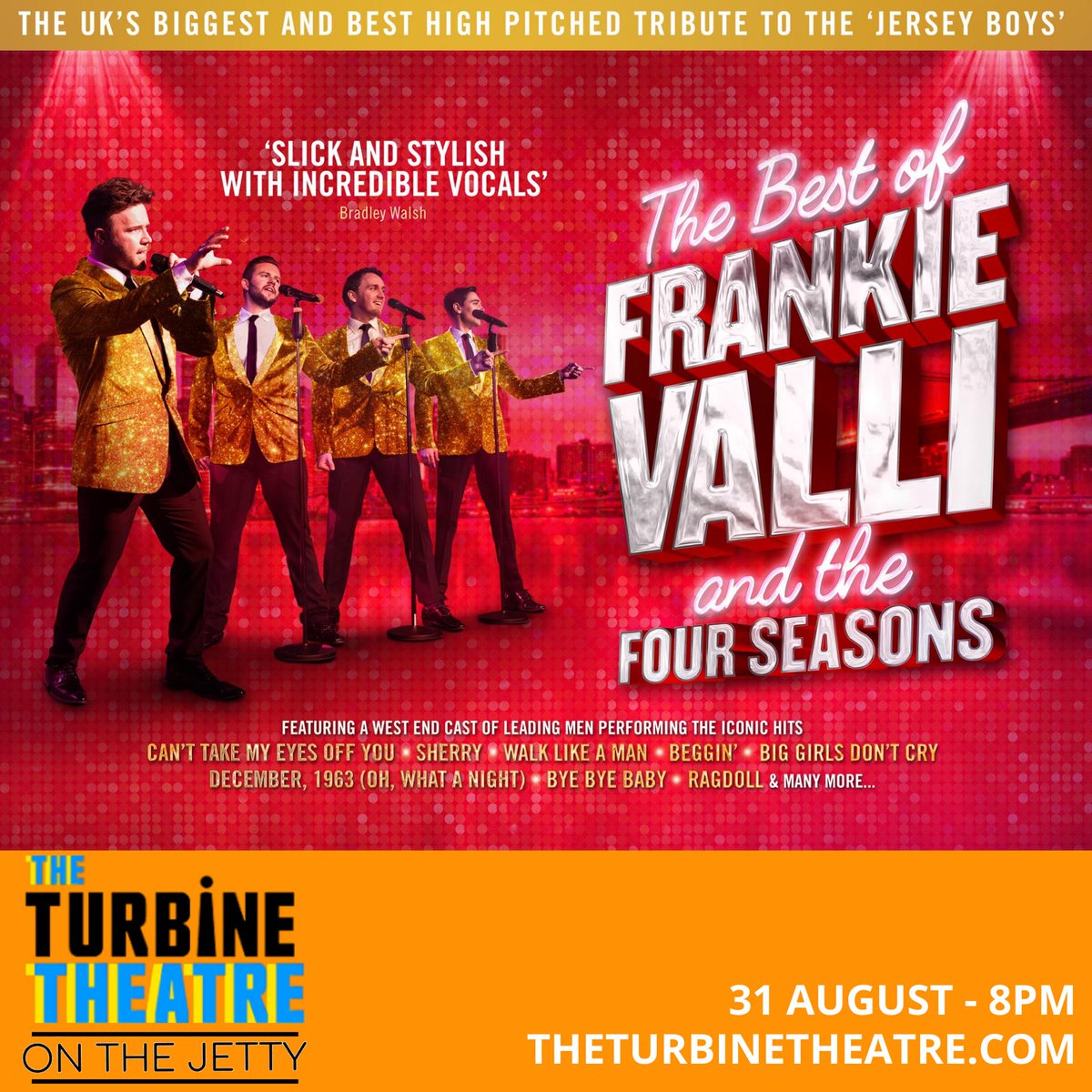 Best of Frankie Valli & The Four Seasons (@fourseasonsshow) on Twitter photo TICKETS ON SALE NOW 🚨
We’re performing outside at <a href="/TurbineTheatre/">The Turbine Theatre</a> on 31/08/20 @ 8pm (Bank Holiday🍹). We guarantee you’ll leave you on a HIGH saying “Oh, What A Night” as we pay tribute to those Jersey Boys 🎙
Tickets are limited so book ASAP.
🎟 theturbinetheatre.com/whats-on/The-B… TICKETS ON SALE NOW 🚨
We’re performing outside at <a href="/TurbineTheatre/">The Turbine Theatre</a> on 31/08/20 @ 8pm (Bank Holiday🍹). We guarantee you’ll leave you on a HIGH saying “Oh, What A Night” as we pay tribute to those Jersey Boys 🎙
Tickets are limited so book ASAP.
🎟 theturbinetheatre.com/whats-on/The-B…