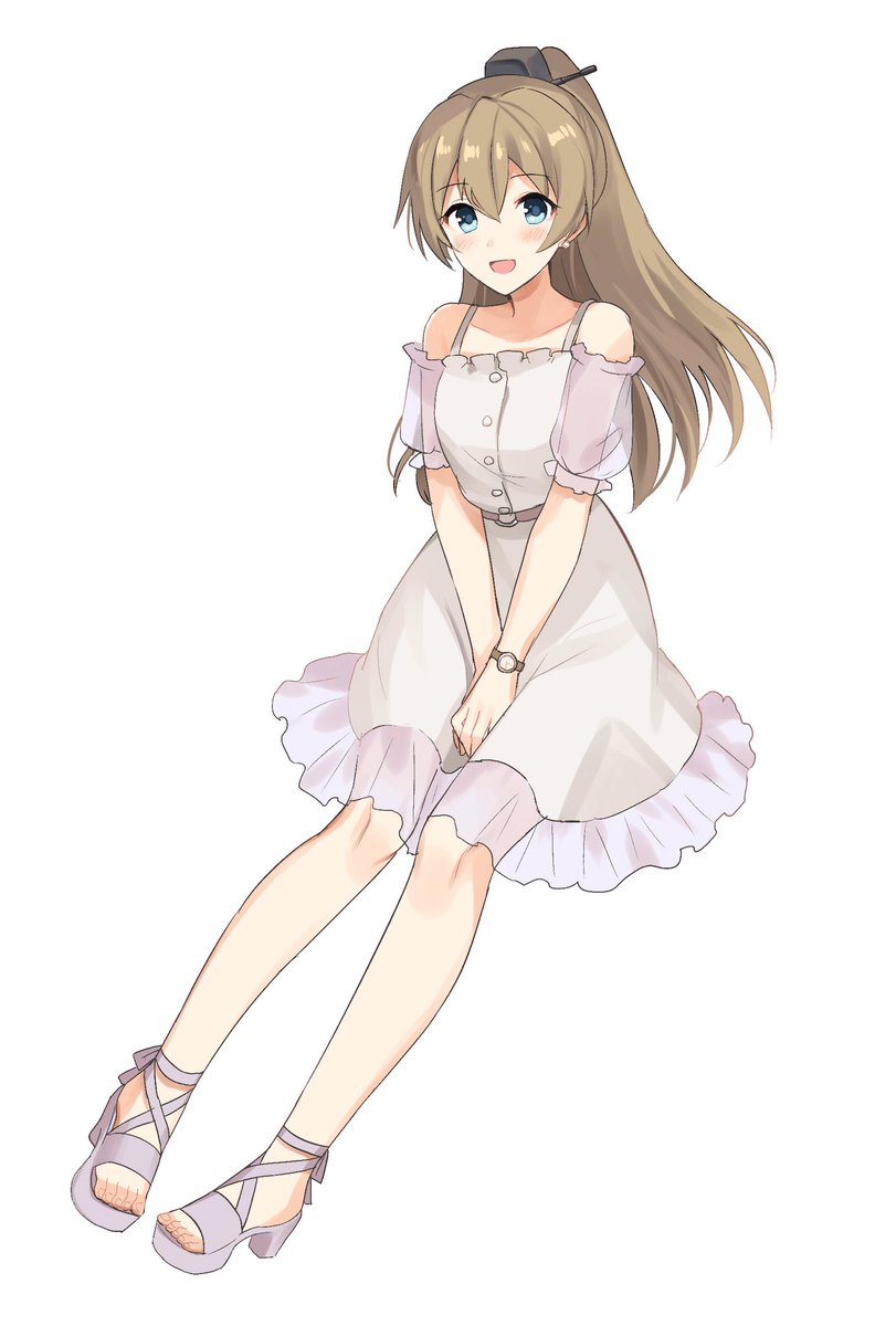 kumano (kancolle) 1girl solo long hair white background dress brown hair simple background  illustration images