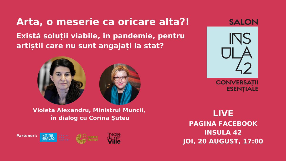 insula42's tweet image. Insula 42 propune o nouă 𝒄𝒐𝒏𝒗𝒆𝒓𝒔𝒂𝒕̦𝒊𝒆 𝒆𝒔𝒆𝒏𝒕̦𝒊𝒂𝒍𝒂̆ cu 𝐕𝐢𝐨𝐥𝐞𝐭𝐚 𝐀𝐥𝐞𝐱𝐚𝐧𝐝𝐫𝐮, 𝐌𝐢𝐧𝐢𝐬𝐭𝐫𝐮𝐥 𝐌𝐮𝐧𝐜𝐢𝐢, despre posibile măsuri și soluții pentru creatorii freelanceri.

👉joi, 20 august, ora 17.00, LIVE pe pagina Insula 42 📅

SAVE THE DATE!