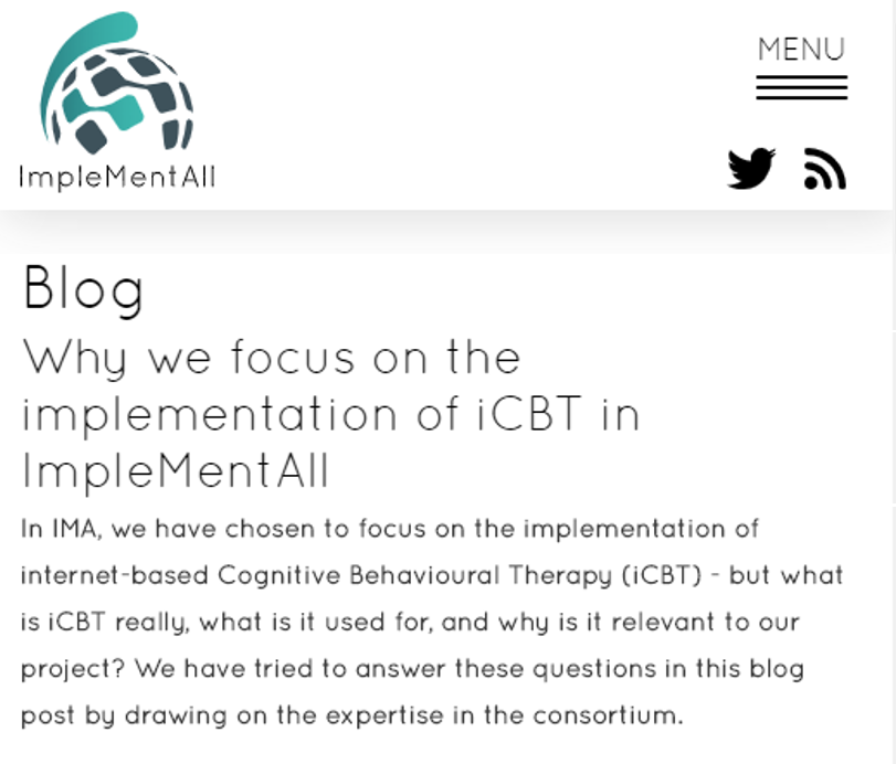 EU_ImpleMentAll's tweet photo. What is #iCBT and why did we choose to study its #implementation in our project? Check out our blog post drawing on the extensive expertise in our consortium https://t.co/uQaEZIhFuR #impsci #implementationscience #ementalhealth #IMA #implementationFriday #blogpostoftheweek https://t.co/FKzEypB47R