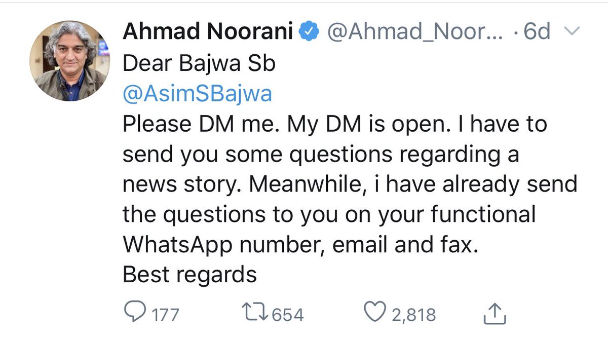 First  @Ahmad_Noorani asked Asim Bajwa to comment on his story(for credibility).Now  @GulBukhari tweets about an upcoming story on his assets.But no way to know wht it is about unless this group is coordinating a propaganda campaign against Asim Bajwa & she has exposed their plan