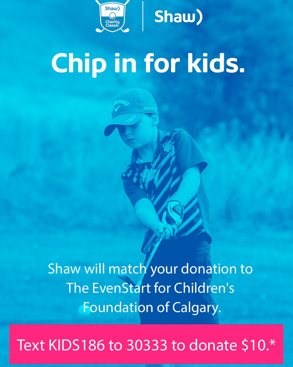 GiveAnEvenStart's tweet photo. #ChipinforKids is a text-to-donate campaign supporting 200 children’s charities participating in Shaw Birdies for Kids presented by AltaLink. Shaw matches donations $ 4 $. Donations made to #BFK- charities will be matched again by the Shaw Charity Classic
#GiveAnEvenStart https://t.co/KTtkoruK0p