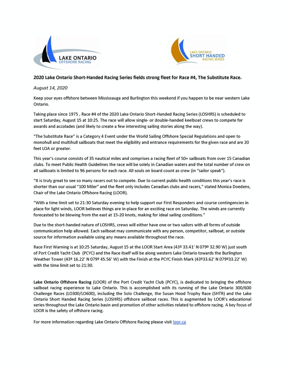 2020 Lake Ontario Short-Handed Racing Series fields strong fleet for Race #4, The Substitute Race. 🔥 🙌🏻  #LOSHRS #LOORRacing